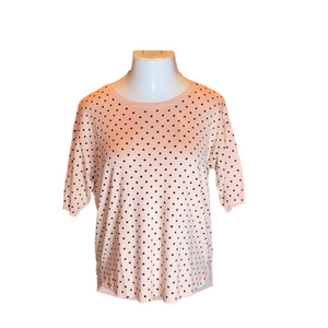 CABLE & GAUGE Peach/Pink Lightweight Short Sleeve Sweater w/ Polka Dots Size L